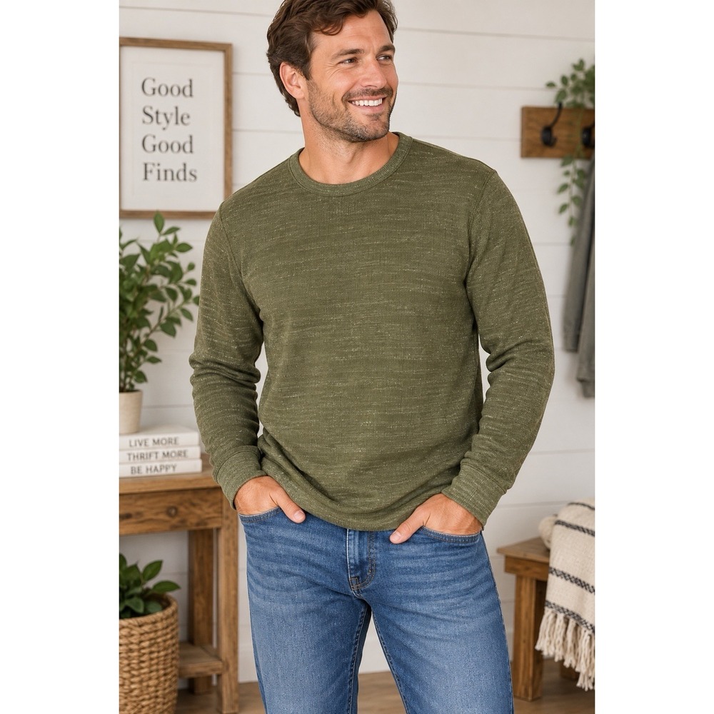Urban Pipeline Men's XXL Olive Green Thermal Long Sleeve Crewneck Shirt 2XL